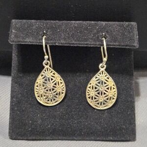 IBB Sterling Silver 925 Geometric Flower of Life Teardrop Filigree Earrings